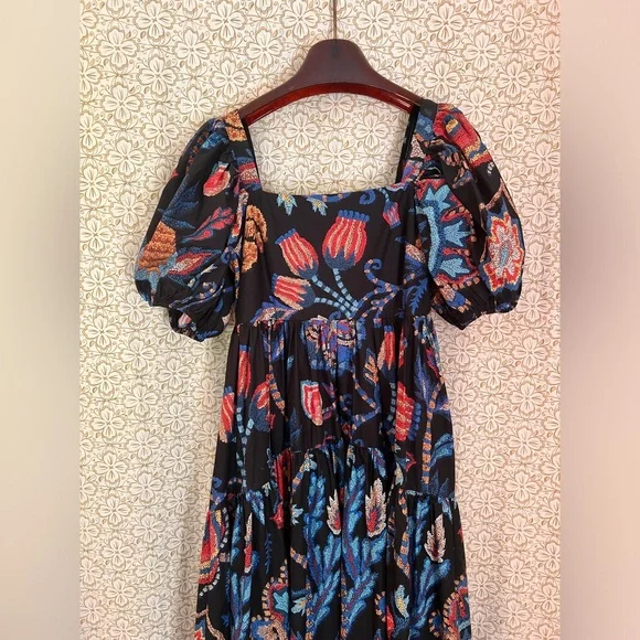 FARM Rio /Anthropology | Cotton Floral Maxi Peasant Hi-Low Dress - Picture 4 of 16